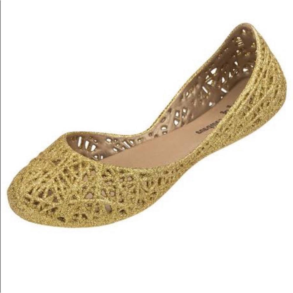 Mel Dreamed Melissa Campana Glitter Zig Zag Jelly Ballet Flat Gold 13
